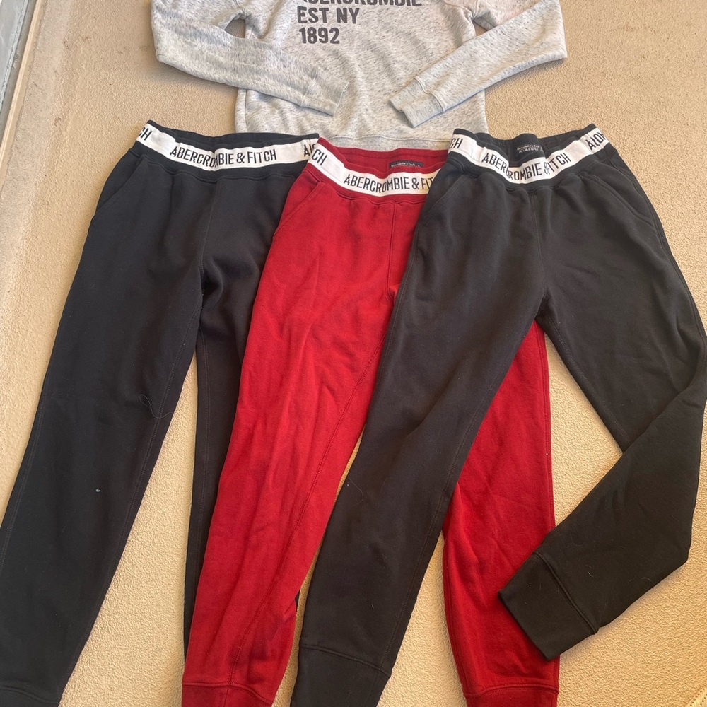 Abercrombie & Fitch Kids Black and Red Jogger Pants Trio